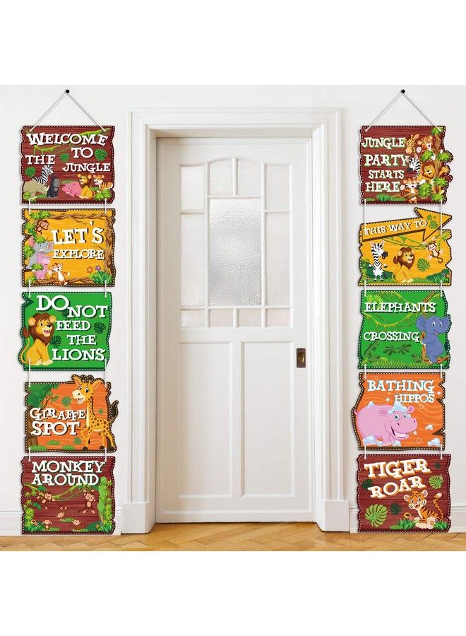Blulu 10 قطع من علامات حفلات حيوانات الغابة الحيوانات البرية لافتة ترحيب للباب حديقة الحيوان حيوانات انقطاع لموضوع حفلة عيد ميلاد لوازم استحمام الطفل - Image 2
