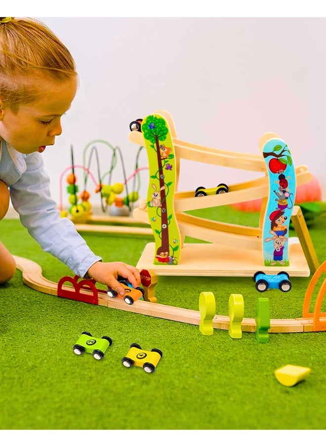 Chase Up Toddler Toys for 1 2 Year Old Boy and Girl Gifts Wooden Race Track Car Ramp Racer with 4 Mini Car - Toddler Race Car Ramp Toy Set is A Great Gift for Boys and Girls - Image 3