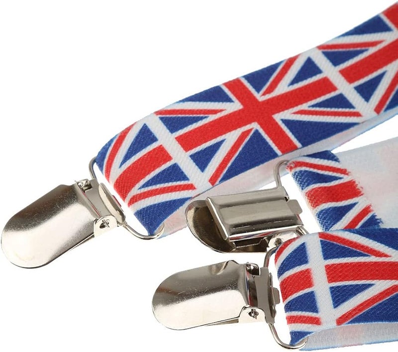 klarako 2.5cm Adjustable Y Braces with 3 American And British Flag Pattern Elastic Clips for Unisex Kids - Image 3