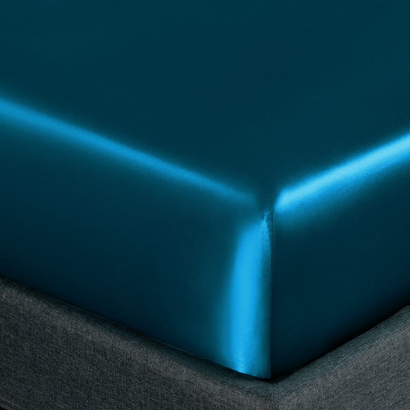 Homiest 4pcs Satin Sheets Set Luxury Silky Satin Bedding Set with Deep Pocket  1 Fitted Sheet + 1 Flat Sheet + 2 Pillowcases (King Size  Dark Teal) - Image 5