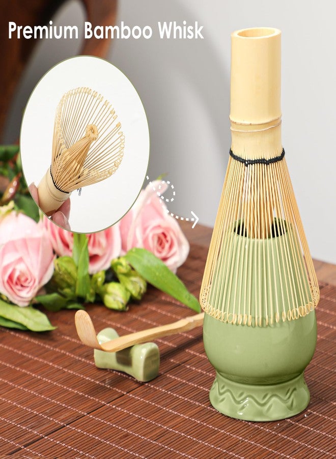 Beiyunee Matcha Whisk Set Matcha Kit - 7 Pcs Japanese Tea Set Includes Matcha Bowl with Spout,Bamboo Whisk with Ceramic Holder,Bamboo Scoop and Rest,Sifter,Tea Towel, for Ceremony Matcha Lovers Gift,Green - Image 4