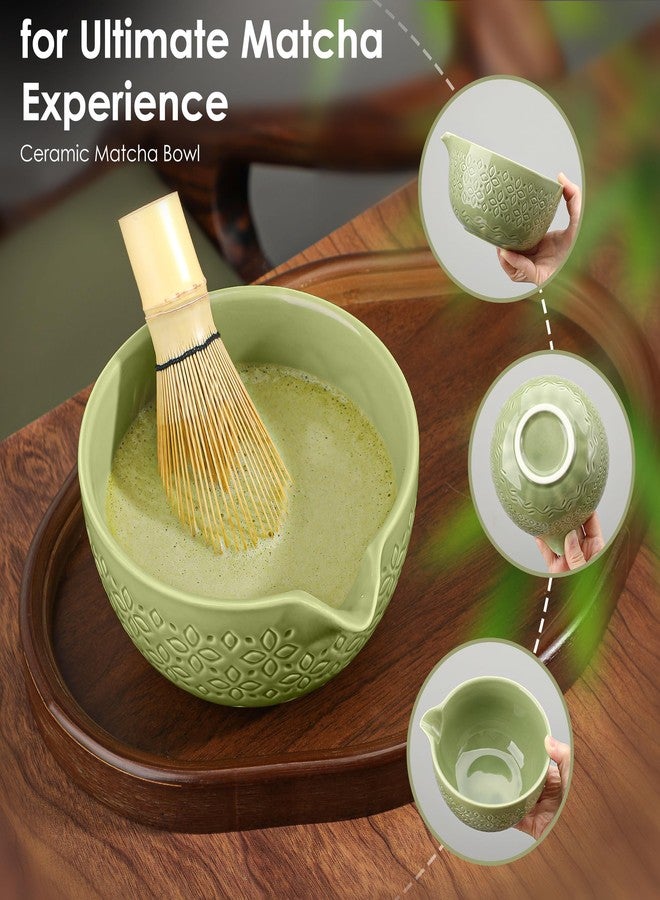 Beiyunee Matcha Whisk Set Matcha Kit - 7 Pcs Japanese Tea Set Includes Matcha Bowl with Spout,Bamboo Whisk with Ceramic Holder,Bamboo Scoop and Rest,Sifter,Tea Towel, for Ceremony Matcha Lovers Gift,Green - Image 3