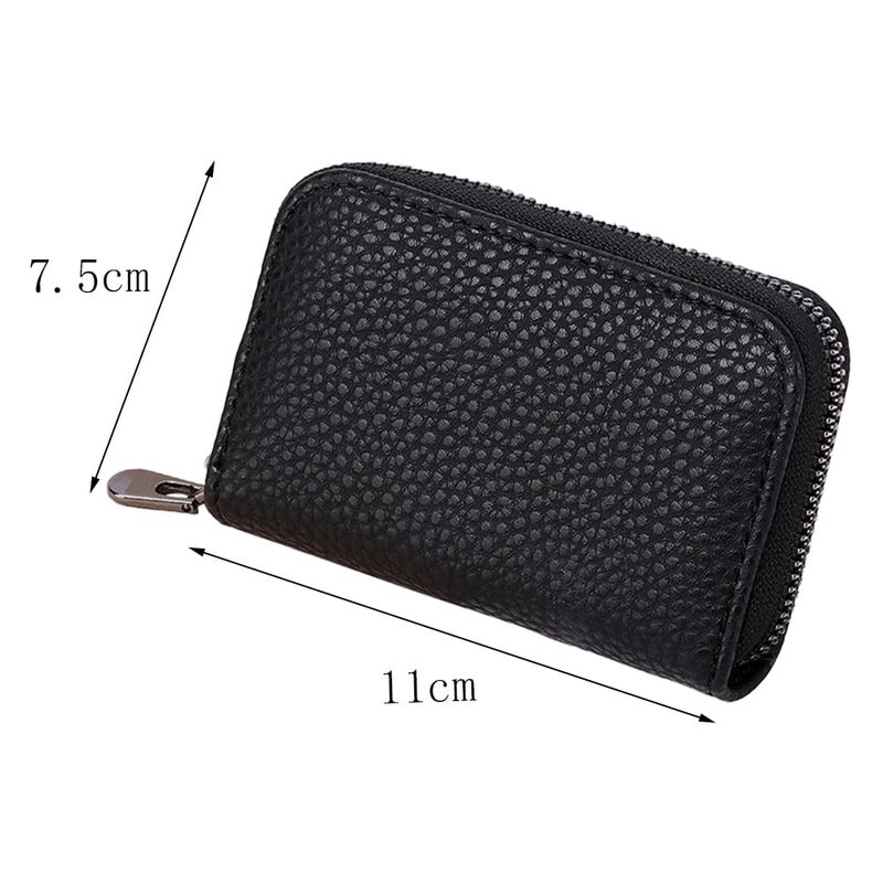 TRKETK 2 Pieces Credit Card Holder, Leather Credit Card Wallets with Zip 11 Credit Card Slots RFID Blocking Wallet for Men and Women (Black + Pink) - Image 2
