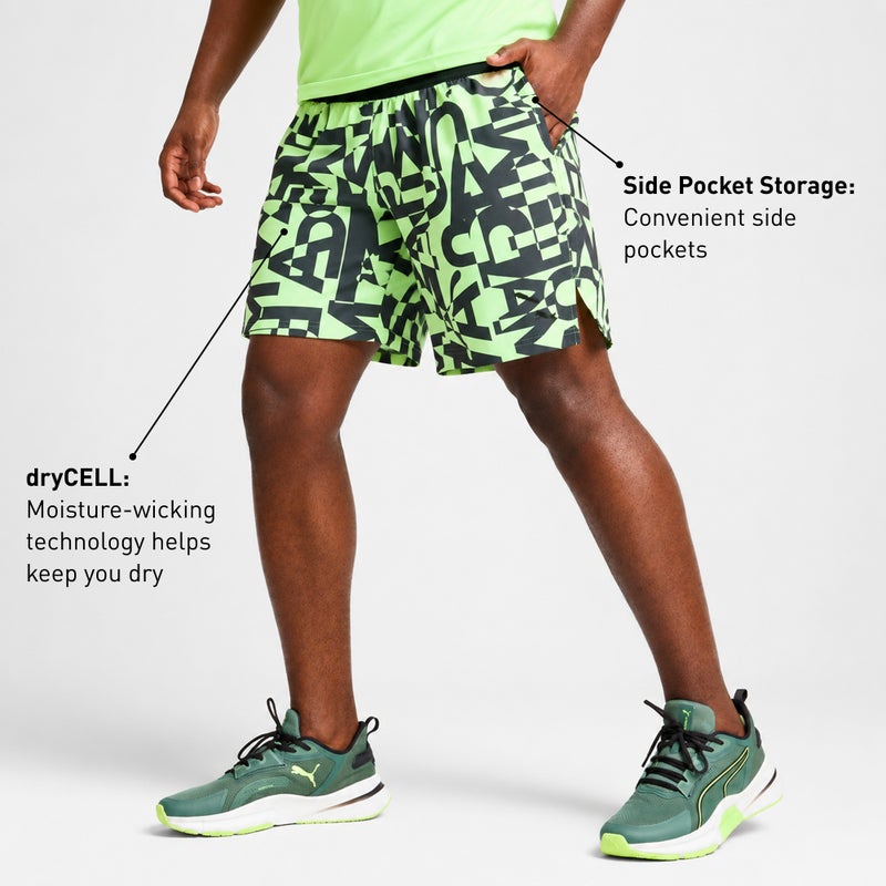 PUMA 7" Graphic Stretch Mens Green Woven Shorts - Image 2