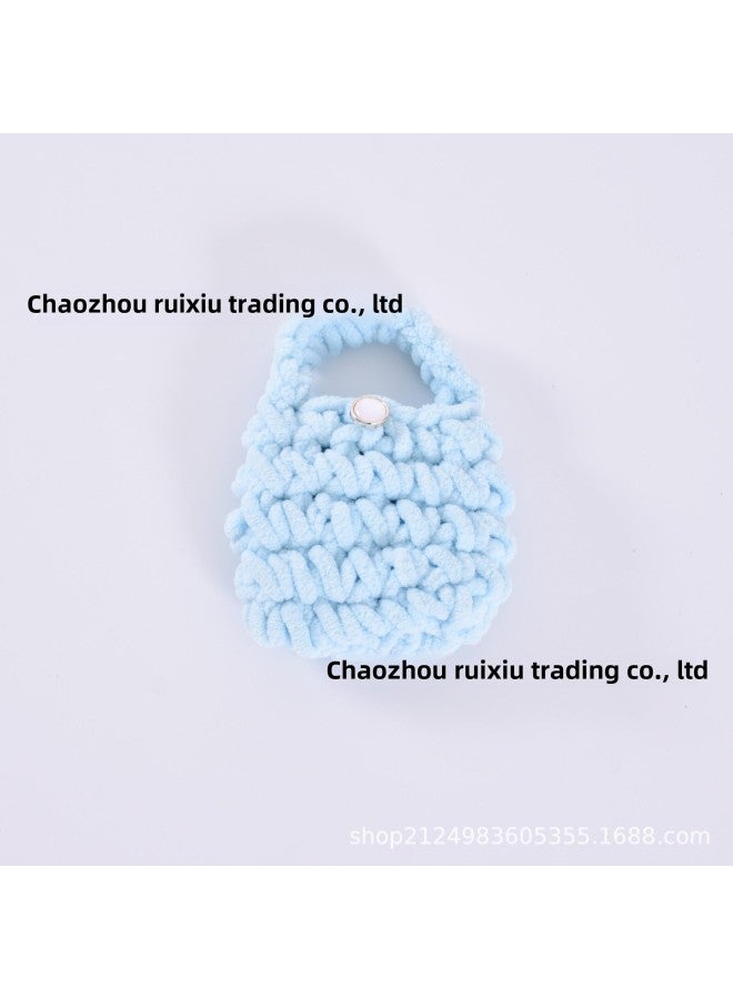 Pink Cute Cyber Red Bear Lion Wake Flower Plush Hand-woven Drop-resistant Headphone Bag Bluetooth Headphone Protective Cover Finished Product-Color:Light Board Water Blue - Image 1