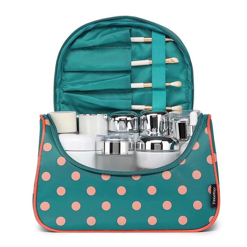 Yeiotsy Travel Cosmetic Bag â€“ Polka Dots Makeup Travel Organizer, Hanging Toiletry Bag for Women (Lake Blue) - Image 2