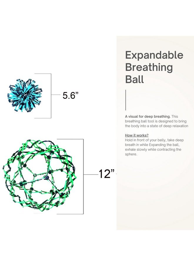 4E's Novelty 4E's Novelty 3 Pack Expandable Breathing Ball Sphere Toy - Expanding Stress Relief Breathing Ball Toys for Kids & Adults - for Anxiety, Yoga, Deep Breathing, ADHD - Neon Blue, Pink, & Green  - Image 2