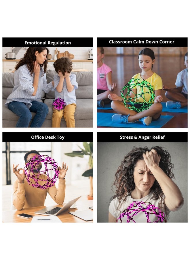 4E's Novelty 4E's Novelty 3 Pack Expandable Breathing Ball Sphere Toy - Expanding Stress Relief Breathing Ball Toys for Kids & Adults - for Anxiety, Yoga, Deep Breathing, ADHD - Neon Blue, Pink, & Green  - Image 4