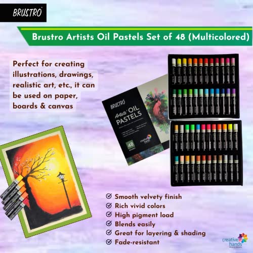 BRUSTRO Artists Oil Pastels | 48 Shades | Smooth, Multicolor, Intermixing, Bright and Intense Colours | Ideal for Students, Professionals, Non-Toxic, School. - Image 2