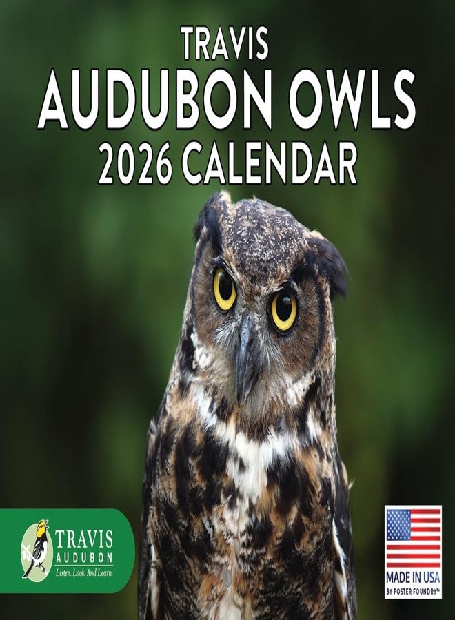 Poster Foundry Travis Audobon Owl Calendar 2026 Wall Monthly Owls Gifts For Owl Lovers Women Men | American Made In The USA - Image 1
