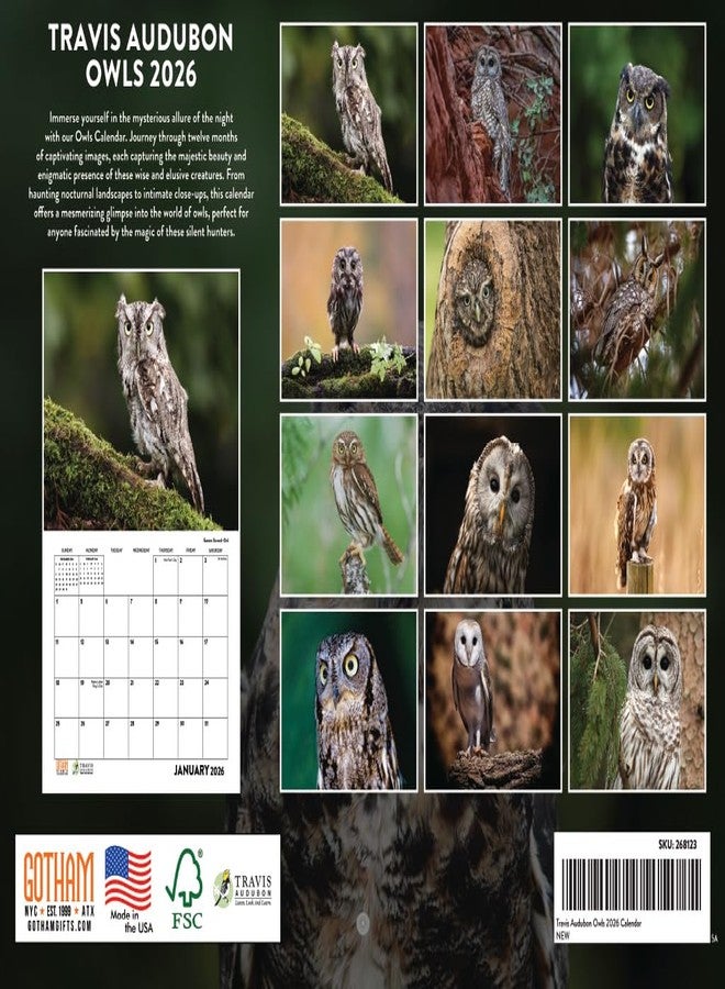 Poster Foundry Travis Audobon Owl Calendar 2026 Wall Monthly Owls Gifts For Owl Lovers Women Men | American Made In The USA - Image 2