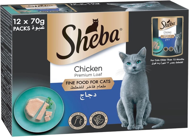 Sheba Premium Chicken Wet Cat Food, 12 Pack of 70g - Image 1