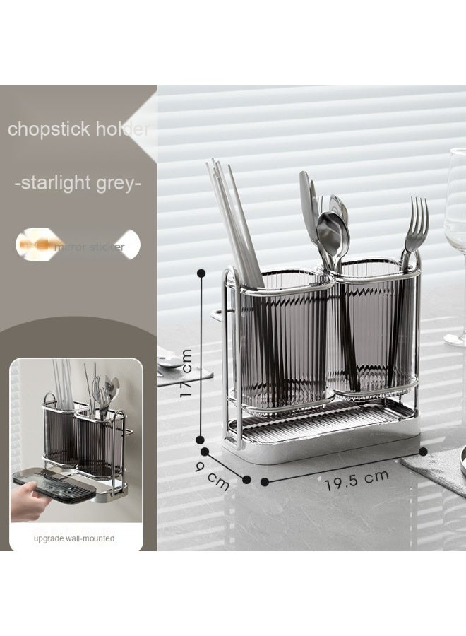Wall-Mounted Cutlery Organizer for Home - Features a Storage Rack for Chopsticks and Spoon, Suitable for Kitchen Countertop, with Draining and Drying Function.