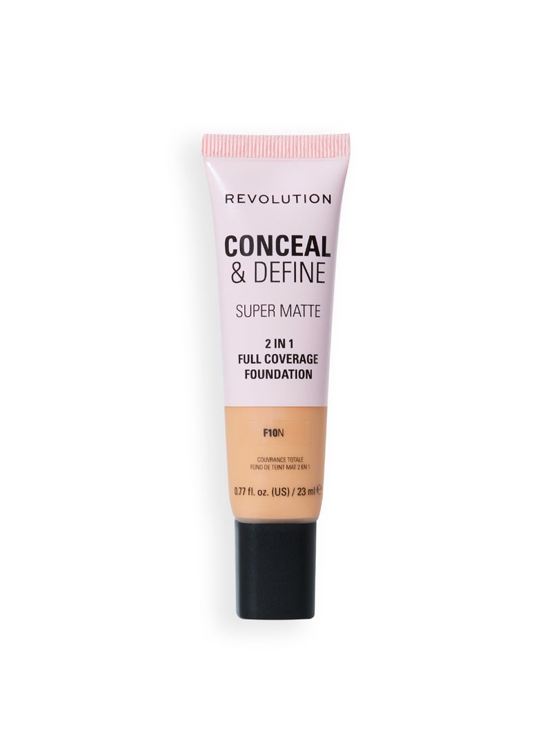 REVOLUTION Makeup Revolution Conceal & Define Full Coverage Tube Foundation – F10N - Image 1