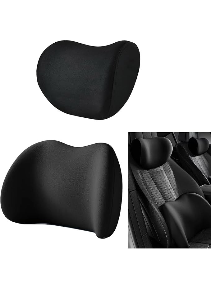 Memory Foam Car Neck and Back Support Pillow Kit for Pain Relief, Black - Image 1