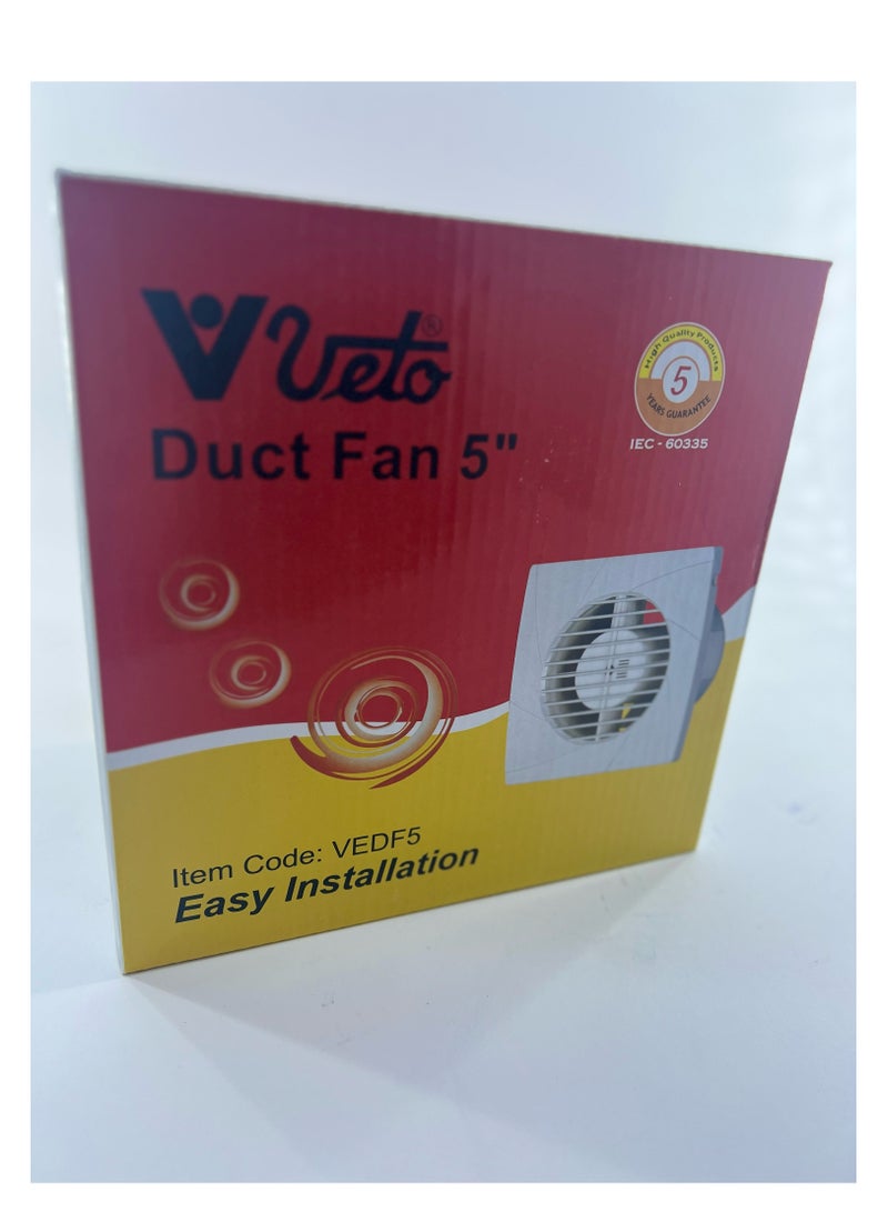 Veto مروحة شفط فيتو 5 بوصة لجدار المرحاض المنزلي، شفاط المطبخ، بدون ضوضاء، مروحة تهوية موفرة للطاقة، 220-240 فولت، 15 وات، 5 بوصة، أبيض - Image 4