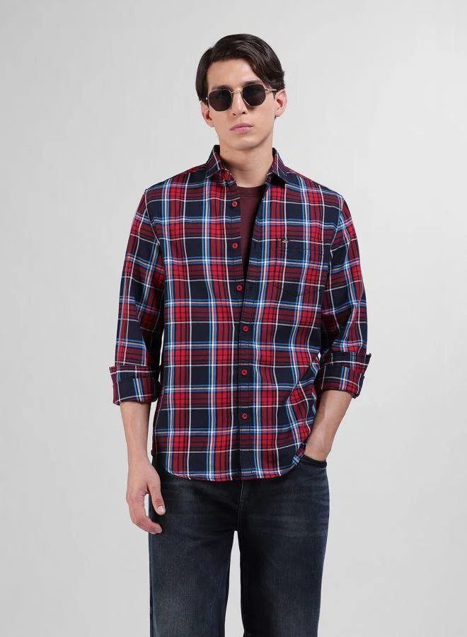 شركة المرآب الهندية Men Slim Fit Checked Cutaway Collar Full Sleeves Shirt