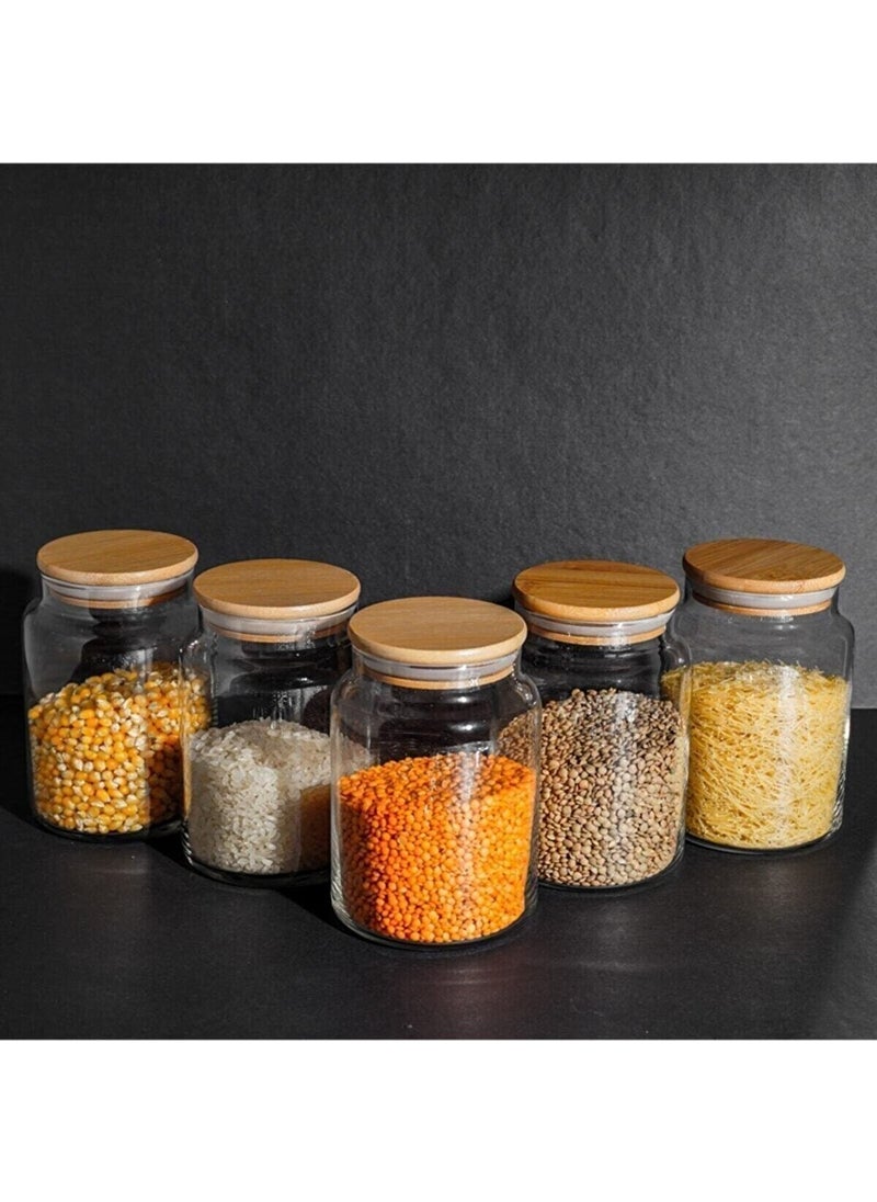 Fbz Home 6 Pieces Glass Jar Spice Jar with Wooden Lid 800 ml 
