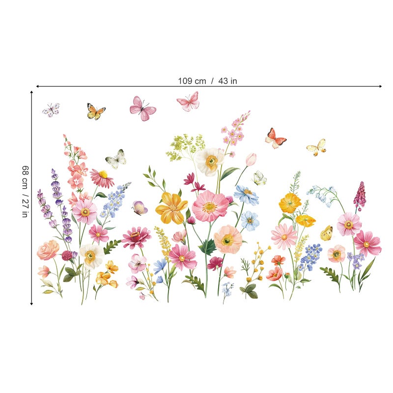 decalmile Flower Wall Decals Daisy Wildflower Grass Butterflies Wall Stickers Girls Bedroom Living Room Home Office Wall Decor - Image 4