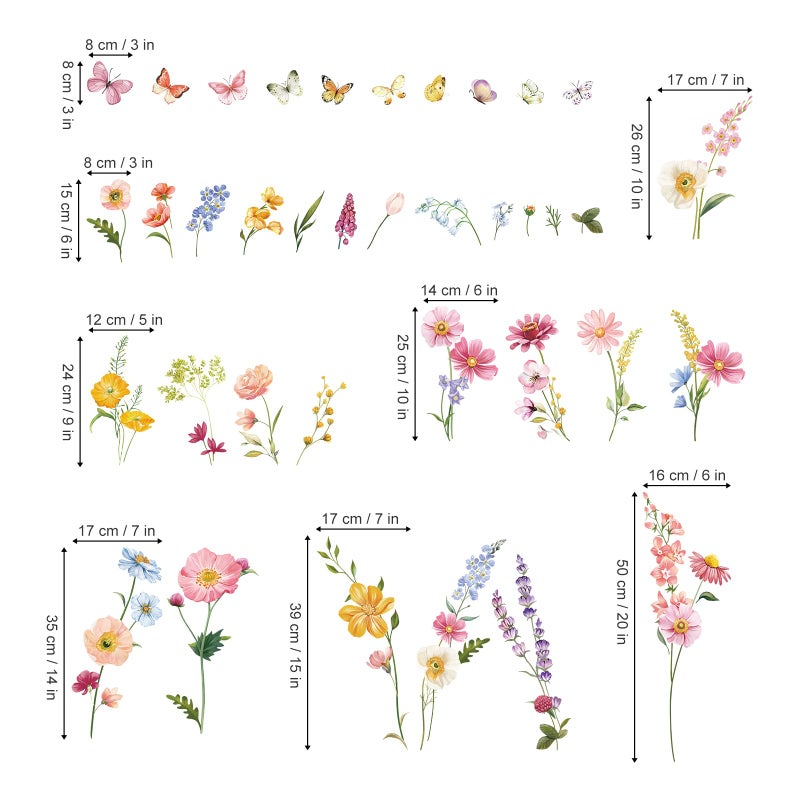 decalmile Flower Wall Decals Daisy Wildflower Grass Butterflies Wall Stickers Girls Bedroom Living Room Home Office Wall Decor - Image 5