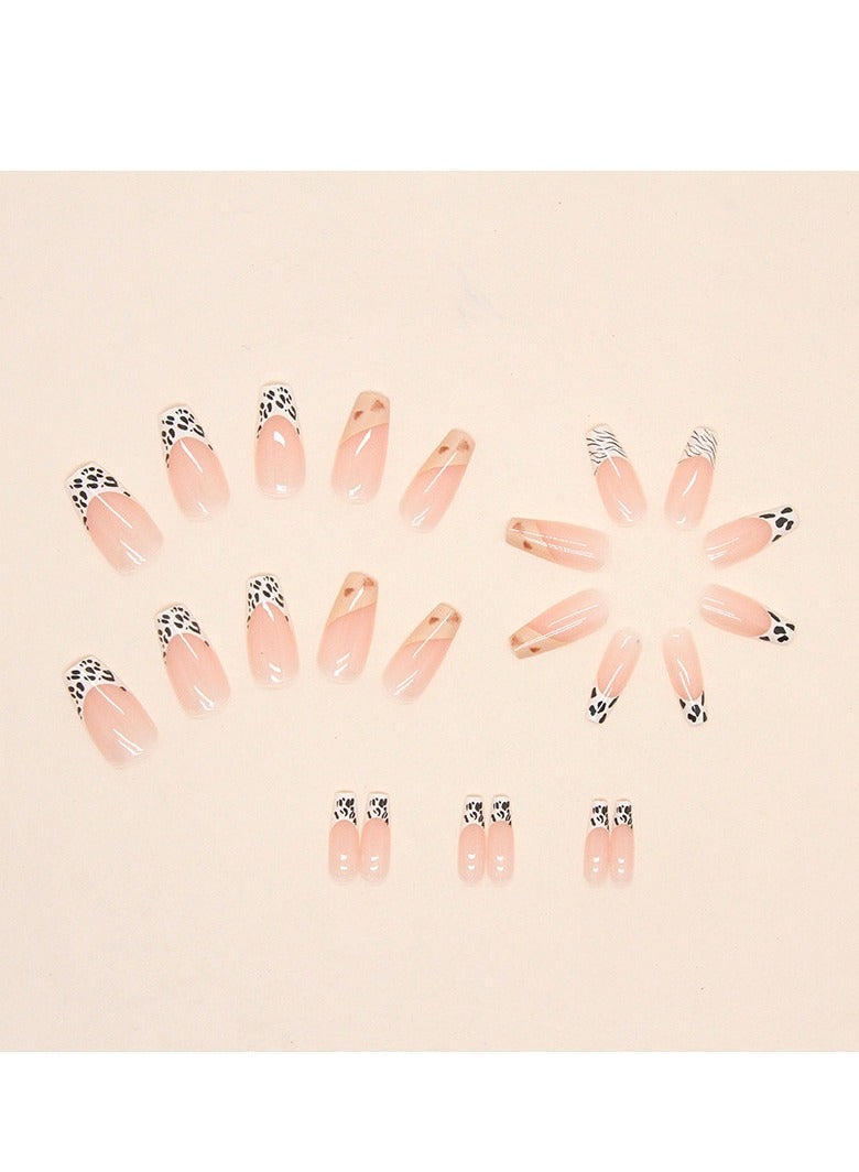 24 Pcs Ballet French Tip Press-On Nails, Includes Jelly Glue, Nail File, Wipes, and Wooden Stick, Perfect for Stylish Manicures at Home - Image 2