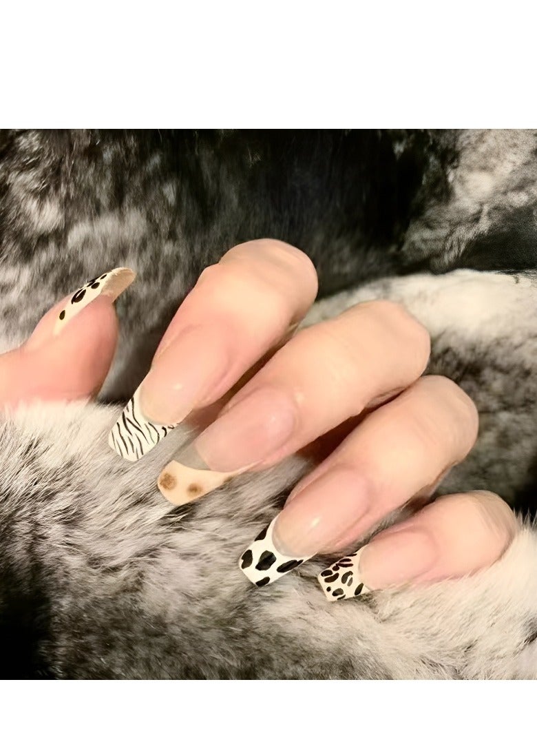 24 Pcs Ballet French Tip Press-On Nails, Includes Jelly Glue, Nail File, Wipes, and Wooden Stick, Perfect for Stylish Manicures at Home - Image 1