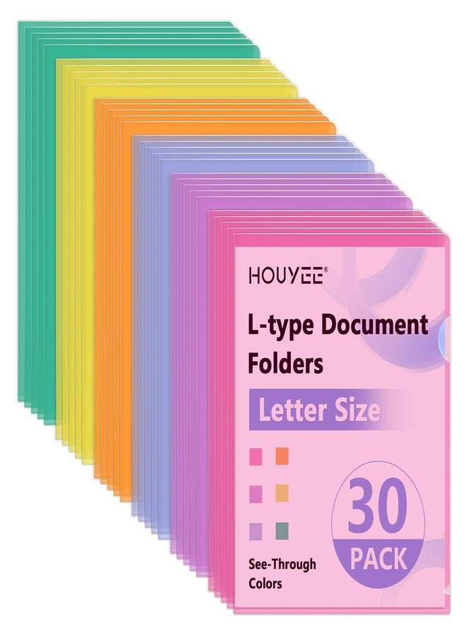HOUYEE 30 Pack Clear Document Folder, Folder with Plastic Sleeves 6 Assorted Colors, Fit for Letter Size Paper, Waterproof, Tear-Resistant, and Transparent for Home, Office, and School Use - Image 1