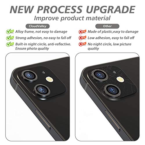 CloudValley Rear Camera Protector Compatible with iPhone 12/12 Mini/11, [Aluminium Alloy], Full Coverage & 9H Hardness Protective Film Camera Lens, Black - Image 3