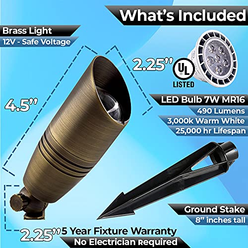 MIK Solutions LED Spot Lights Outdoor 105 Landscape Light 7W MR16 LED Bulb - Solid Brass Metal Wall Light Security Yard Lights for Beautiful Bright Long Lasting Home Garden Patio Pool Lighting (1) - Image 4