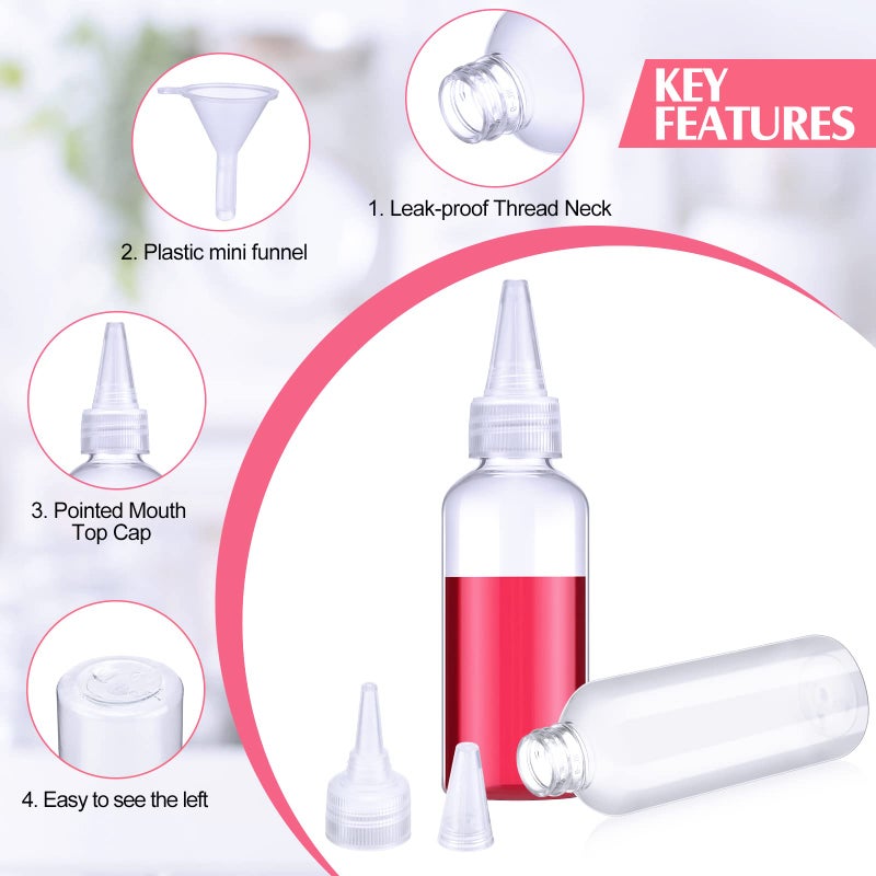Eccliy 60 Pieces 2 oz 60 ml Plastic Bottles Applicator with Twist Top Cap Pet Refillable Plastic Empty Applicator Bottle for Hair with Clear Twist Top Cap for Hair Oils and Liquids - Image 3
