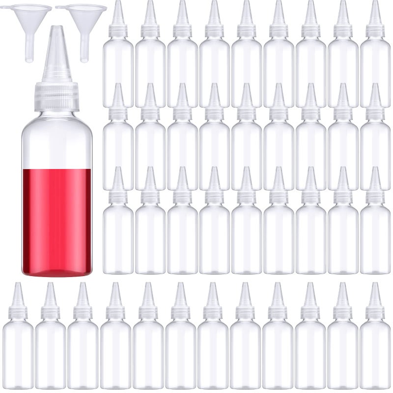 Eccliy 60 Pieces 2 oz 60 ml Plastic Bottles Applicator with Twist Top Cap Pet Refillable Plastic Empty Applicator Bottle for Hair with Clear Twist Top Cap for Hair Oils and Liquids - Image 1
