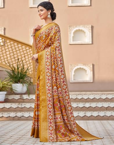 SIRIL Women's Printed Patola Silk Saree With Unstitched Blouse Piece (4307S123_Yellow) - Image 2