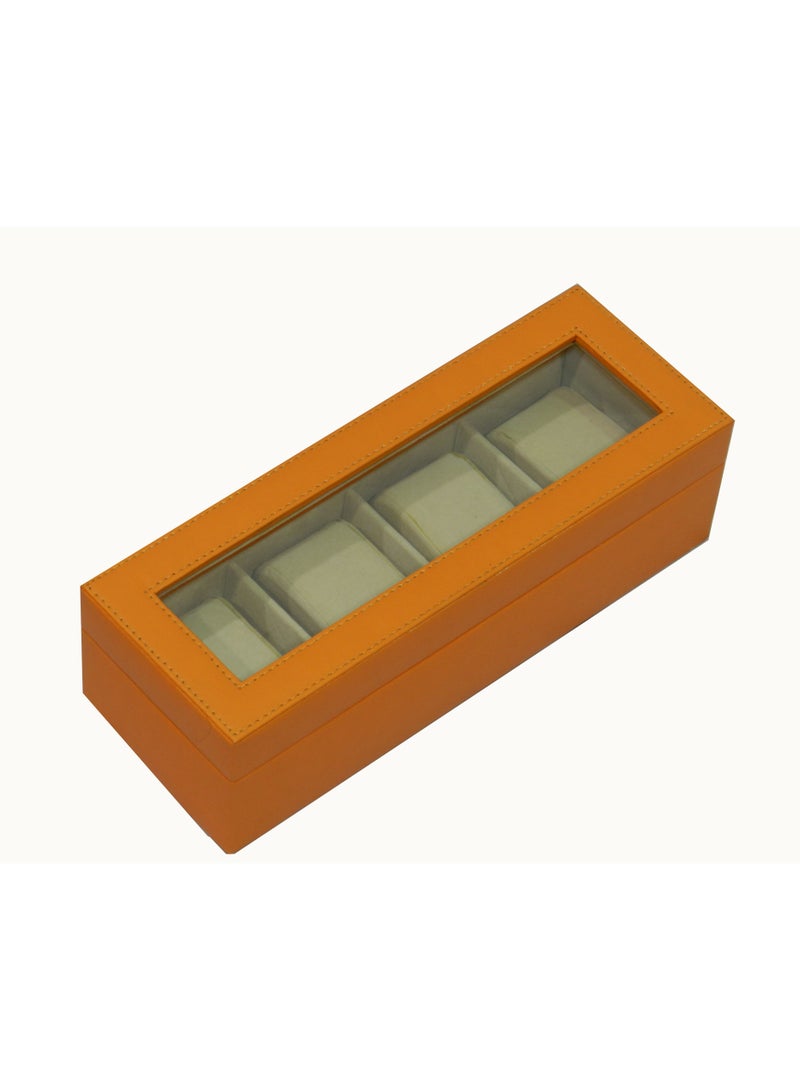 LAVERI LEATHER Laveri Watch Box  for Men Women (04 Slots), Premium PU Leather Watch Display Case Box Organizer with Crystal Glass Top, Removable Pillow - Image 4