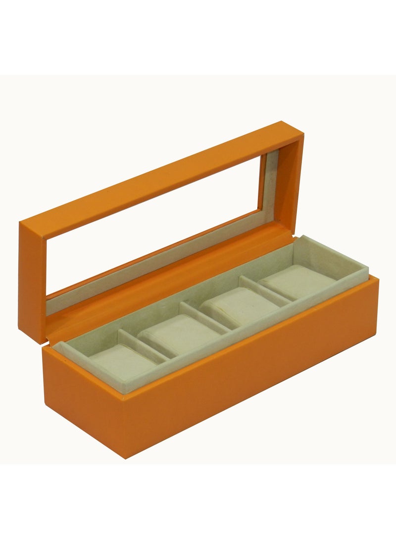 LAVERI LEATHER Laveri Watch Box  for Men Women (04 Slots), Premium PU Leather Watch Display Case Box Organizer with Crystal Glass Top, Removable Pillow - Image 1