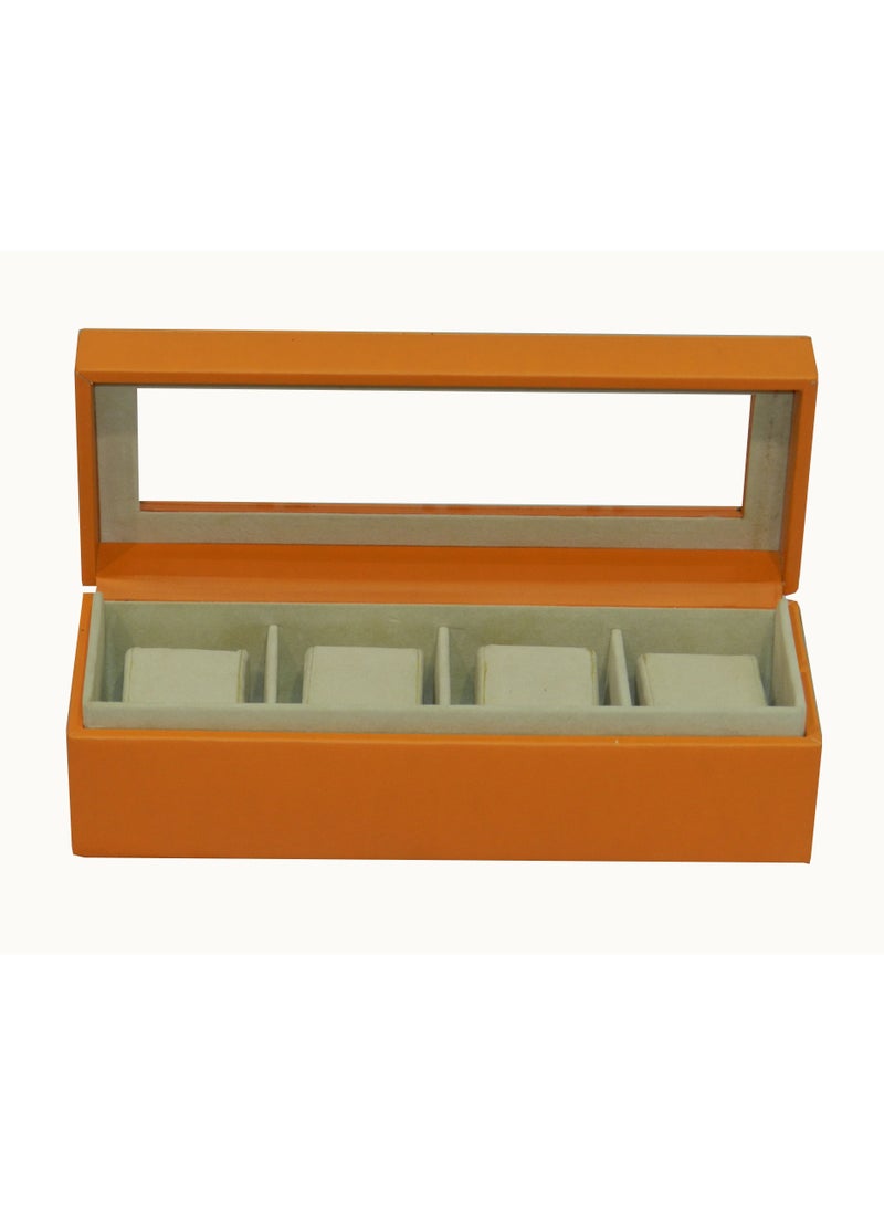 LAVERI LEATHER Laveri Watch Box  for Men Women (04 Slots), Premium PU Leather Watch Display Case Box Organizer with Crystal Glass Top, Removable Pillow - Image 3