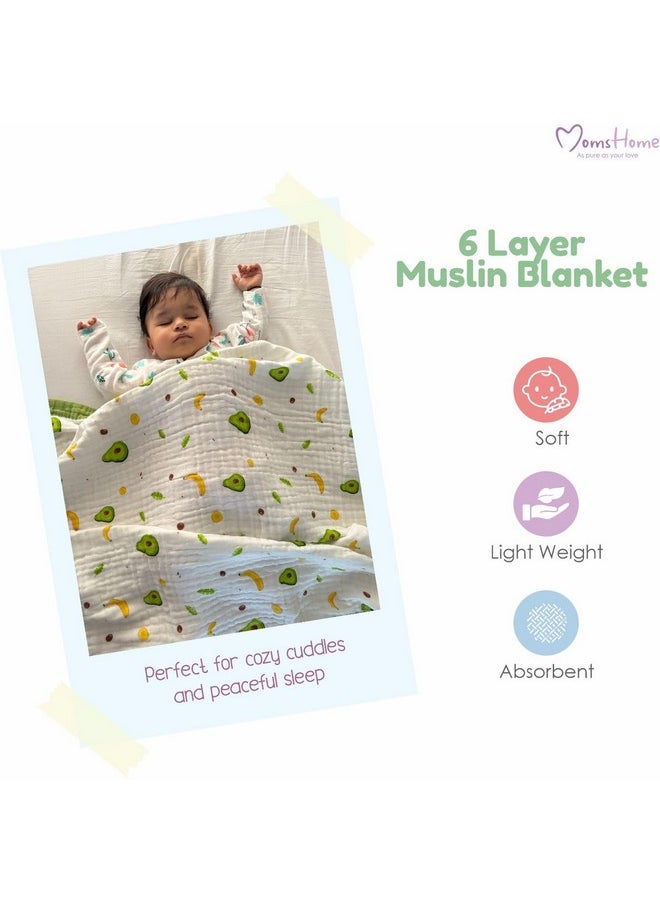 MOM'S HOME Pure Organic Cotton 6 Layer Muslin Blanket For Baby | Ultra-Soft Swaddling Towel For Newborns And Toddlers |100 X100 Cm | 0-3 Years (Avocado)  - Image 5
