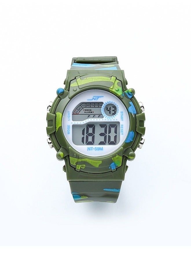 Children's LED Digital Waterproof Sports Watch for Boys & Girls, Rubber Strap, Camouflage - Image 1