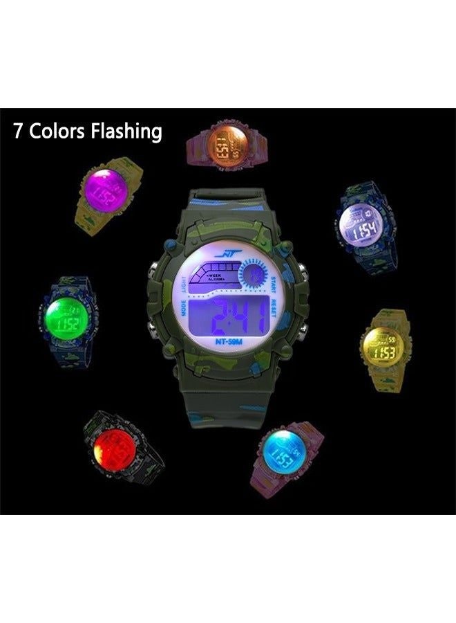 Children's LED Digital Waterproof Sports Watch for Boys & Girls, Rubber Strap, Camouflage - Image 3