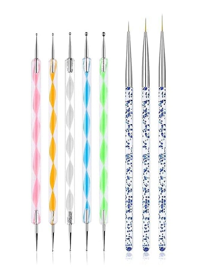 ADOERE مجموعة أدويري المكونة من 5 قطع من أدوات التنقيط مع 3 فرش لطلاء الأظافر، فرش احترافية لفن الأظافر لمجموعة العناية بالأظافر - Image 1