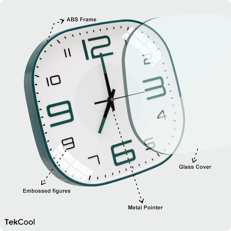 TEKCOOL Plastic Analogue Wall Clock 12" Silent Quartz Decorative Latest Wall Clock Non-Ticking Classic Clock Battery Operated Round Easy to Read for Room/Home/Kitchen/Bedroom/Ofice/School.White green' - Image 3