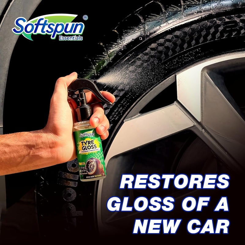 SOFTSPUN Essentials Car Clean & Wash Starter Kit - Made for Cars and Motorcycles 5 Piece Kit, Total 500ml, combined (Shampoo, Windshield Washer, Tyre Polish, Multi-Purpose Cleaner, 1 Foam) - Image 3