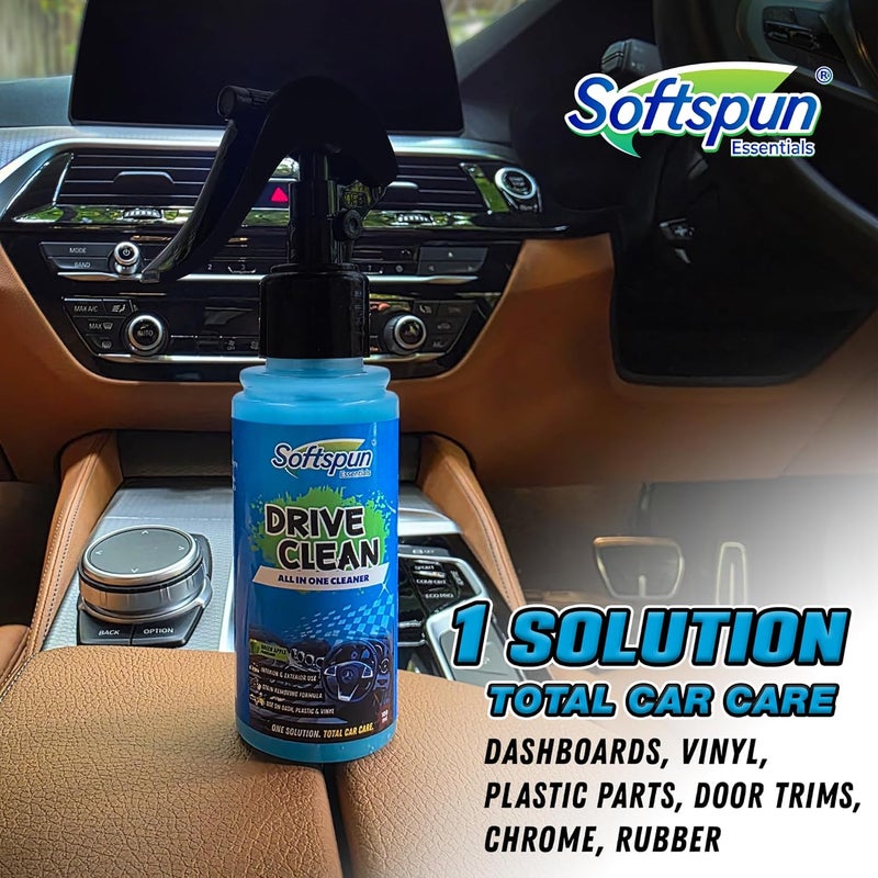 SOFTSPUN Essentials Car Clean & Wash Starter Kit - Made for Cars and Motorcycles 5 Piece Kit, Total 500ml, combined (Shampoo, Windshield Washer, Tyre Polish, Multi-Purpose Cleaner, 1 Foam) - Image 2