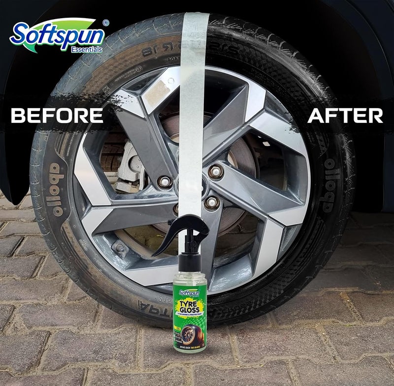 SOFTSPUN Essentials Car Clean & Wash Starter Kit - Made for Cars and Motorcycles 5 Piece Kit, Total 500ml, combined (Shampoo, Windshield Washer, Tyre Polish, Multi-Purpose Cleaner, 1 Foam) - Image 5