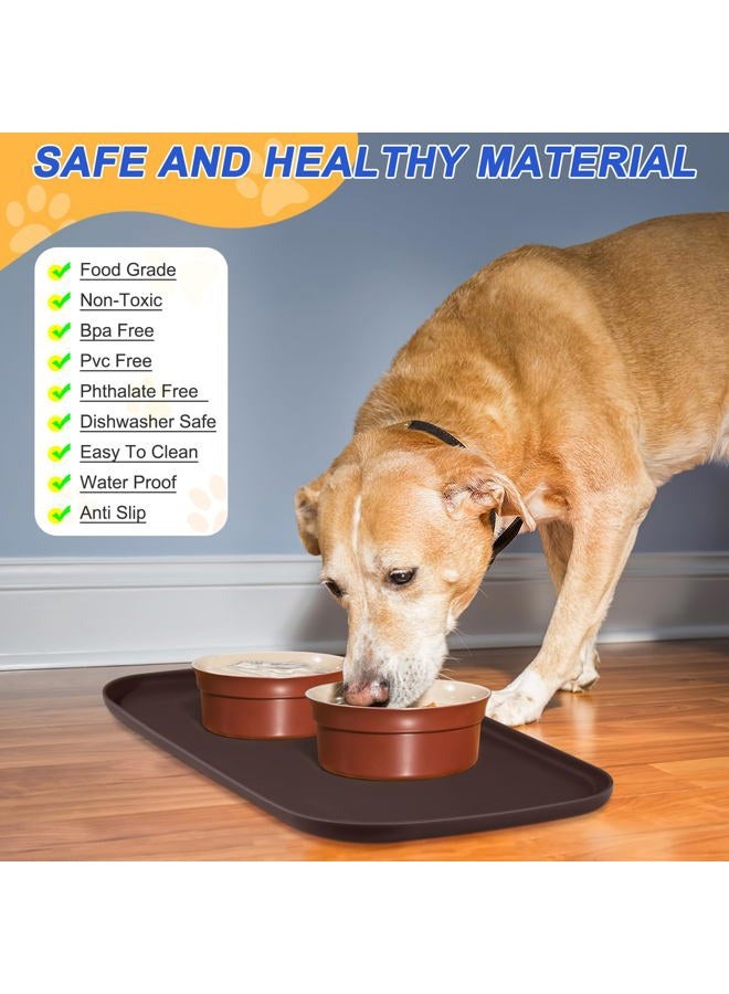 SMILOOL Silicone Pet Food Mat with Raised Edge for Food and Water Bowl, Dog Feeding Mats, Cat Food Trays for Floor Waterproof, Rubber Tray for Dogs and Cats, 22 x 14 x 0.8 Darkbrown - Image 3