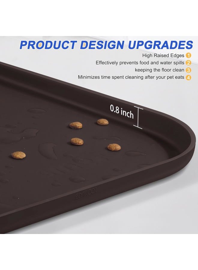 SMILOOL Silicone Pet Food Mat with Raised Edge for Food and Water Bowl, Dog Feeding Mats, Cat Food Trays for Floor Waterproof, Rubber Tray for Dogs and Cats, 22 x 14 x 0.8 Darkbrown - Image 4