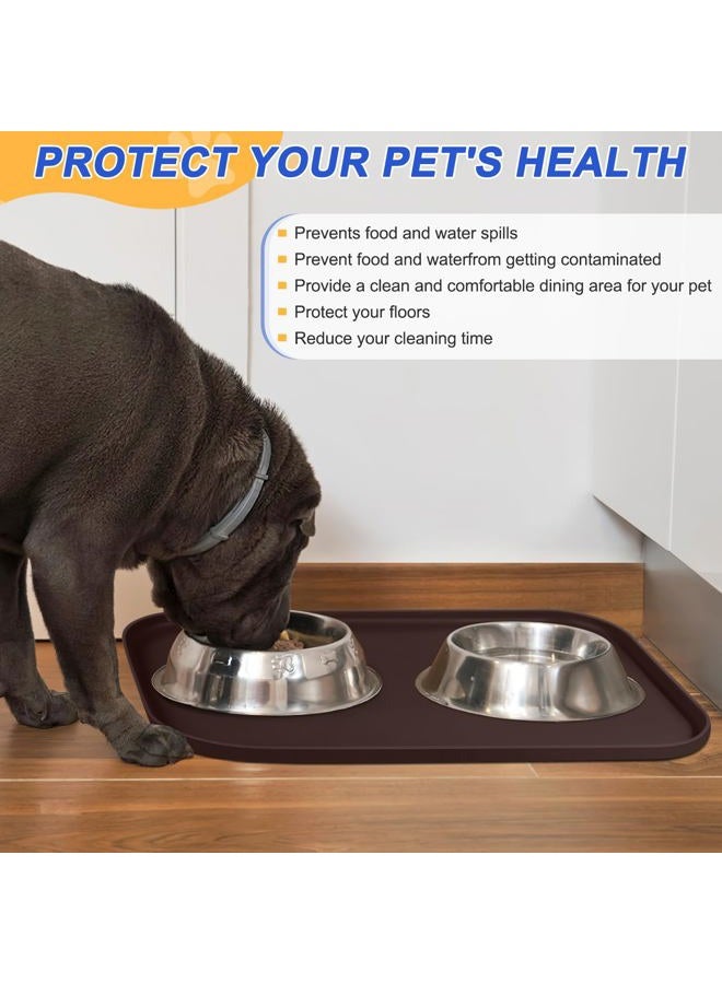 SMILOOL Silicone Pet Food Mat with Raised Edge for Food and Water Bowl, Dog Feeding Mats, Cat Food Trays for Floor Waterproof, Rubber Tray for Dogs and Cats, 22 x 14 x 0.8 Darkbrown - Image 5