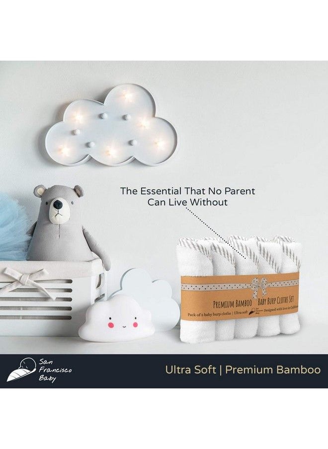 San Francisco Baby Ultra Soft Burp Cloths Unisex 5 Pack Bamboo And Cotton W/Pacifier Clip Comfortable Fabric Extra Absorbent Burping Bib For Spitups And Spills 19 X 9” Baby Burp Cloths/White And Gray  - Image 3