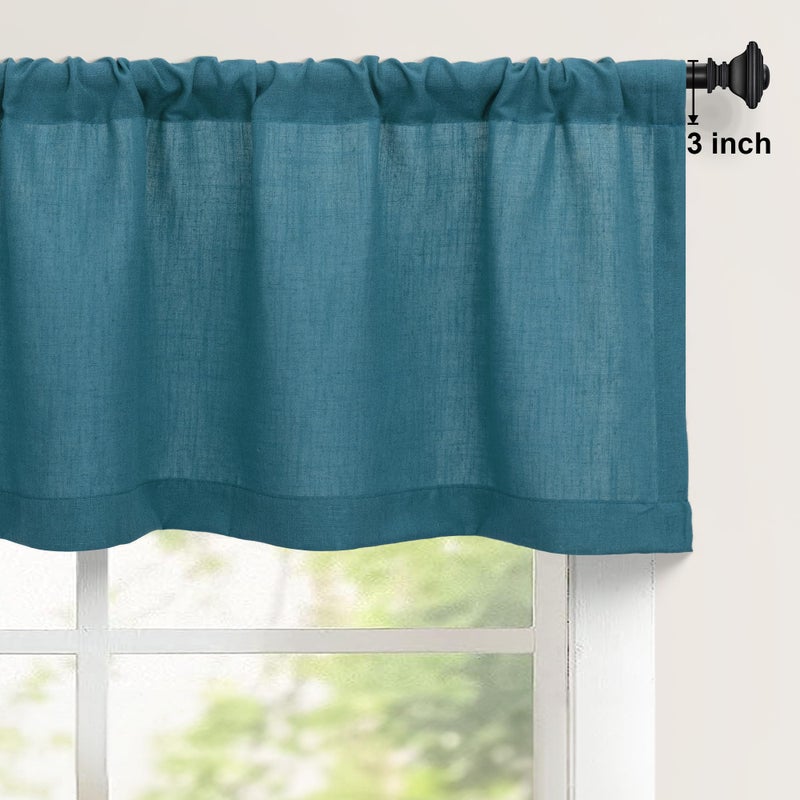 DANCURTON Teal Valance for Windows Kitchen 18 Inch Length Rod Pocket Farmhouse Semi Privacy Green Blue Linen Valance Curtain for Boys Bedroom Living Room Short Valance for Small Bathroom Turquoise - Image 2