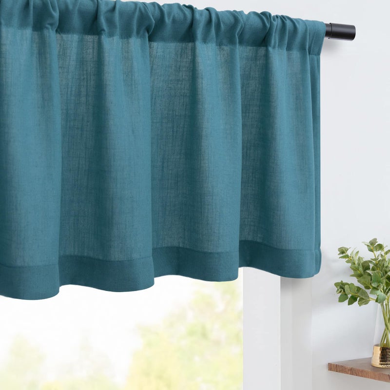 DANCURTON Teal Valance for Windows Kitchen 18 Inch Length Rod Pocket Farmhouse Semi Privacy Green Blue Linen Valance Curtain for Boys Bedroom Living Room Short Valance for Small Bathroom Turquoise - Image 4