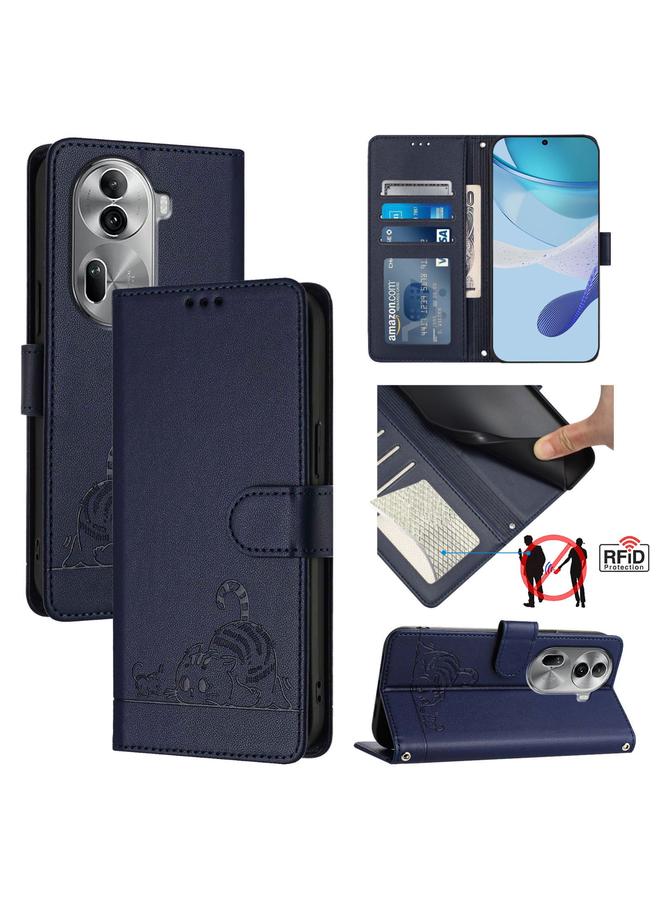 اس-توب جراب لهاتف OPPO Reno11 Pro 5G Global Cat Rat من الجلد المنقوش بتقنية RFID مع حبل تعليق - Image 1